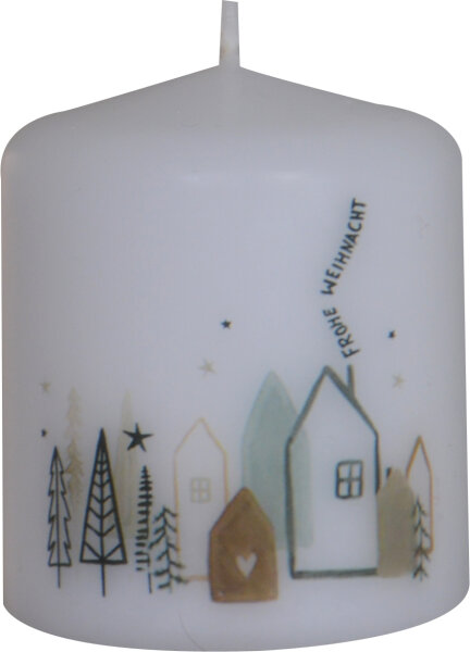 Weihnachtskerze "Häuschen - Frohe Weihnacht" 60 x Ø 50 mm, 1 Stück