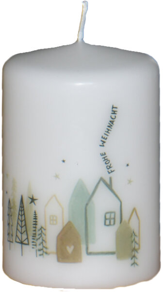 Weihnachtskerze "Häuschen - Frohe Weihnacht" 90 x Ø 60 mm, 1 Stück