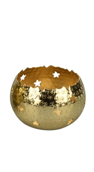Weihnachtsdeko Teelichthalter mit Sternen gold H 100 x Ø 100 mm, 1 Stück