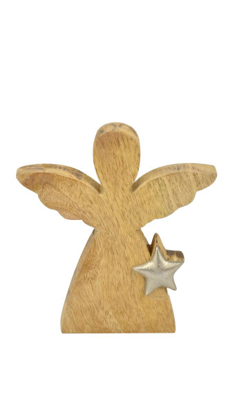 Weihnachtsdeko Engel mit Stern, Mangoholz Ø 160 mm, 1 Stück