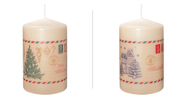 2er Set Weihnachtskerzen Postcard 130 x Ø 78 mm